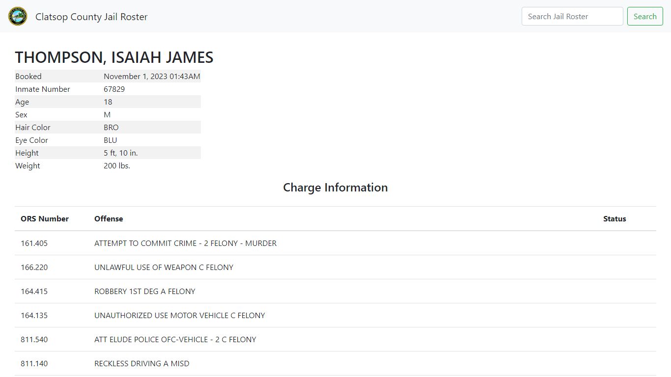 Clatsop County Jail Roster