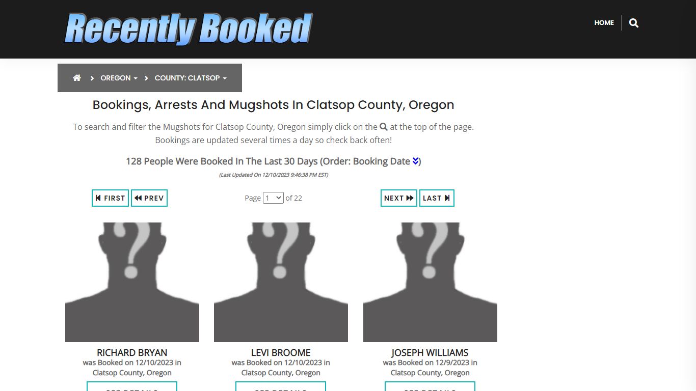 Recent bookings, Arrests, Mugshots in Clatsop County, Oregon